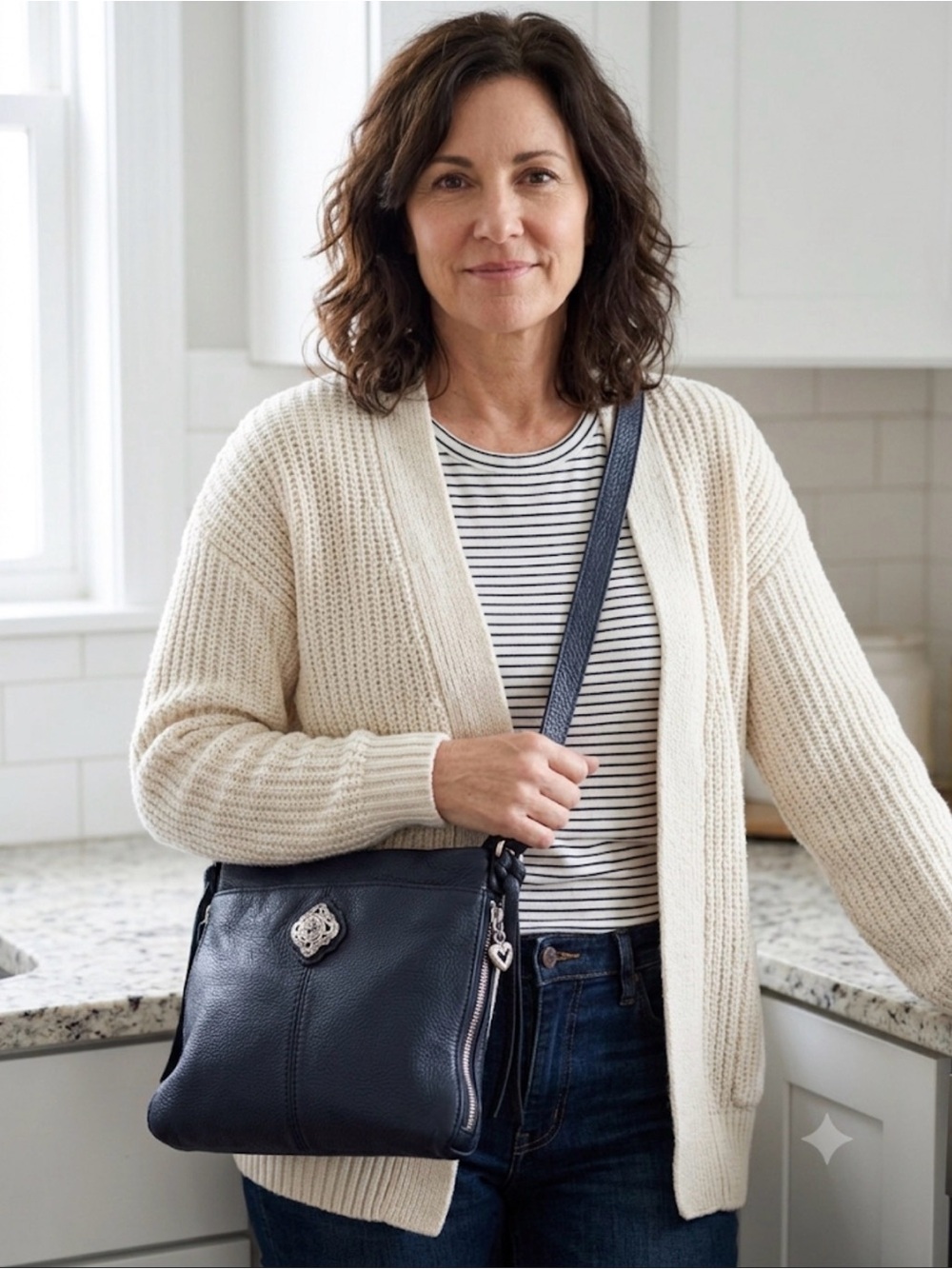 Brighton Navy Pebbled Leather Crossbody with Decorative Medallion